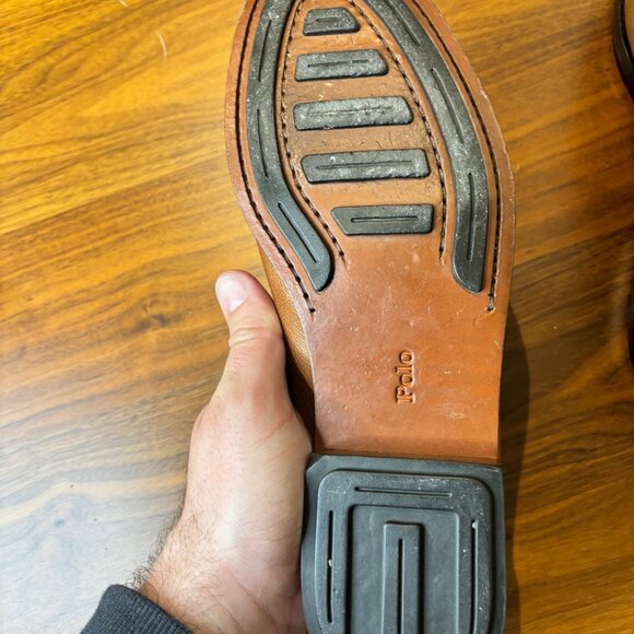 Polo Ralph Lauren Tan Grain Leather Loafers – US 10.5D – Soft Patina, Rubber-Gri - Picture 6 of 8